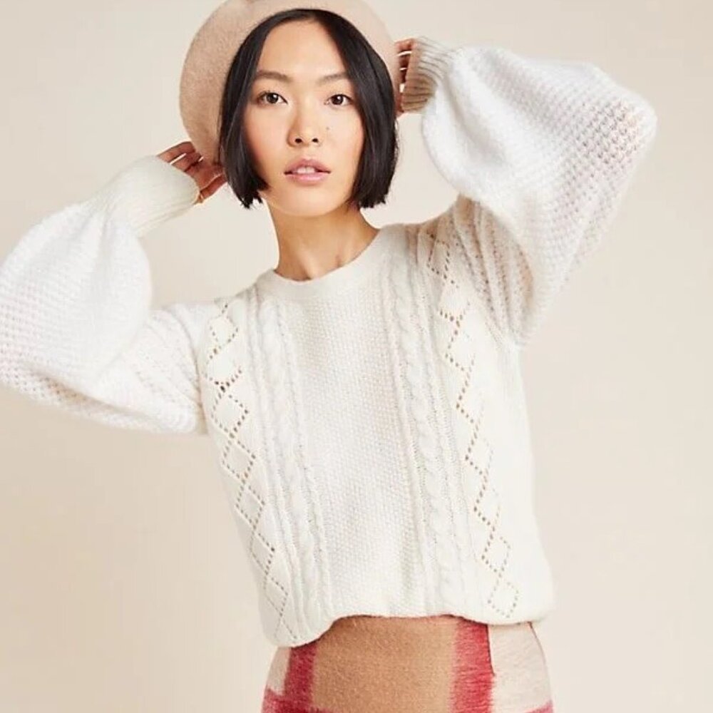 ANTHROPOLOGIE Elizabeth Pointelle Lambswool Sweater NWOT